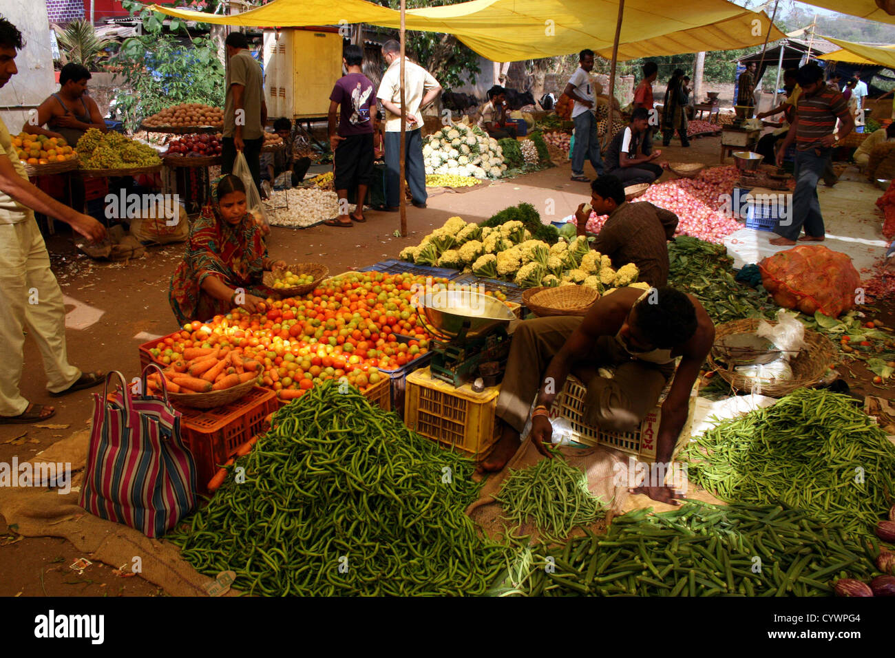 Vegetable street market, Chaudi (Near Palolem Beach), South  Goa, India. Stock Photo