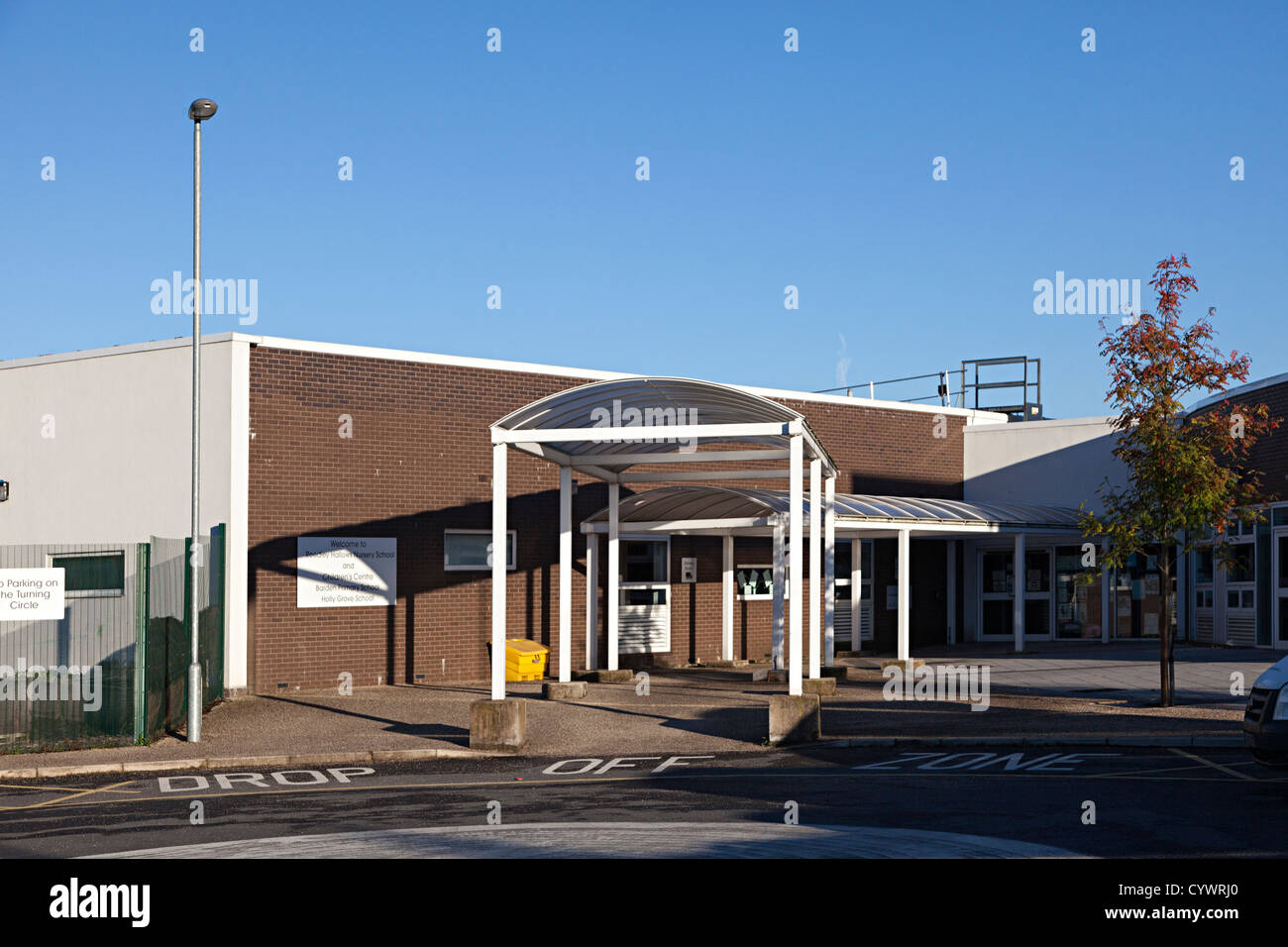 Drop off zone at modern school, Burnley Campus, England, UK Stock Photo