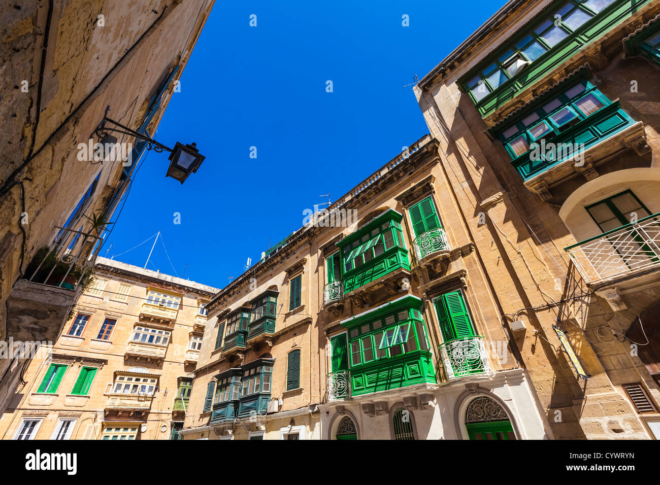 Typical Valletta Houses, taken on Sappers Street, Valletta, Malta Stock Photo