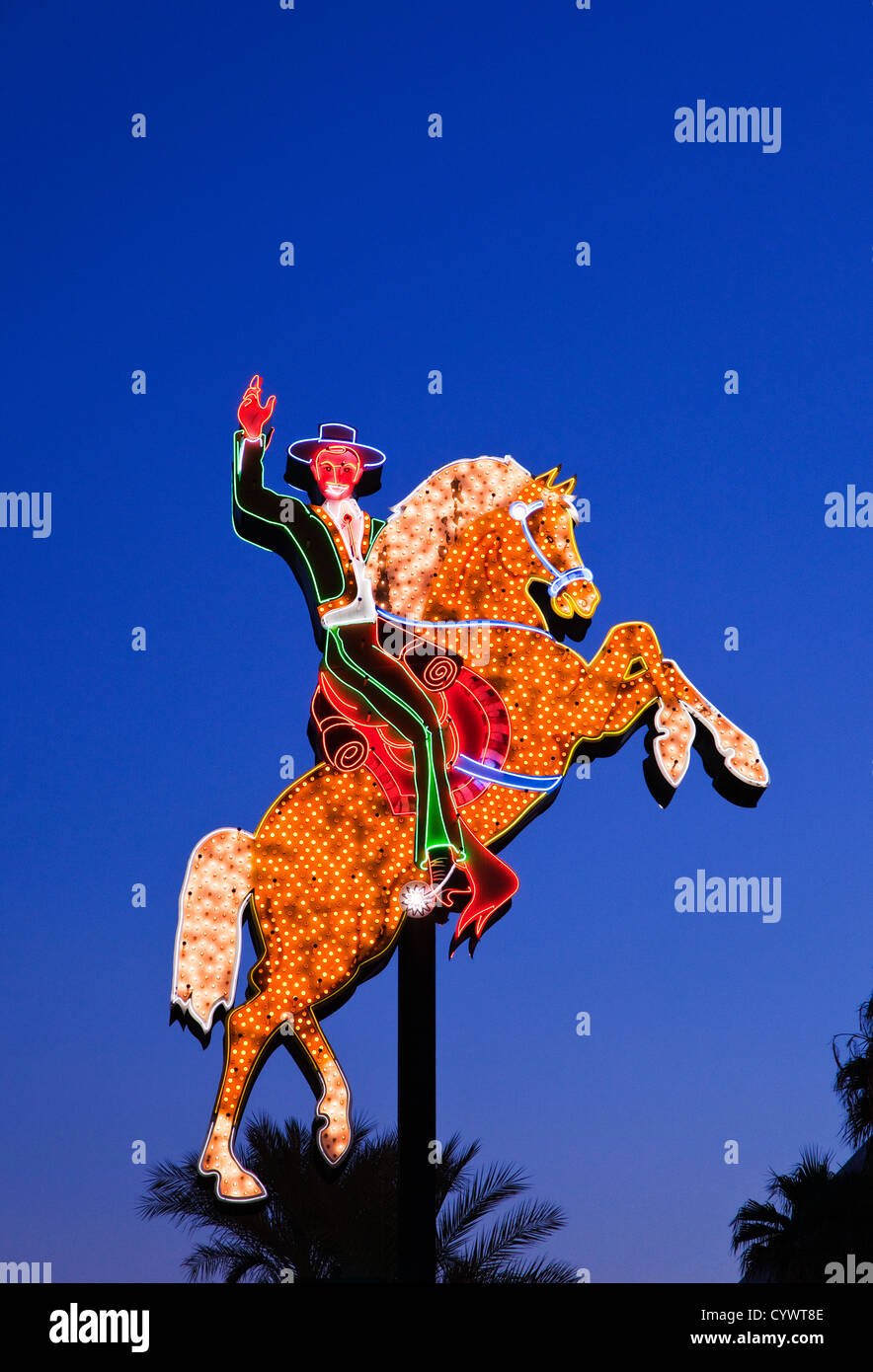 The Hacienda Horse & Rider Sign, Fremont Street, Las Vegas Stock Photo