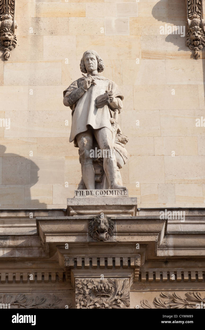 Staue of Philippe de Commine (c1447--c1511) French diplomat and Historian; Courtyard of the Louvre Museum, central Paris, France Stock Photo