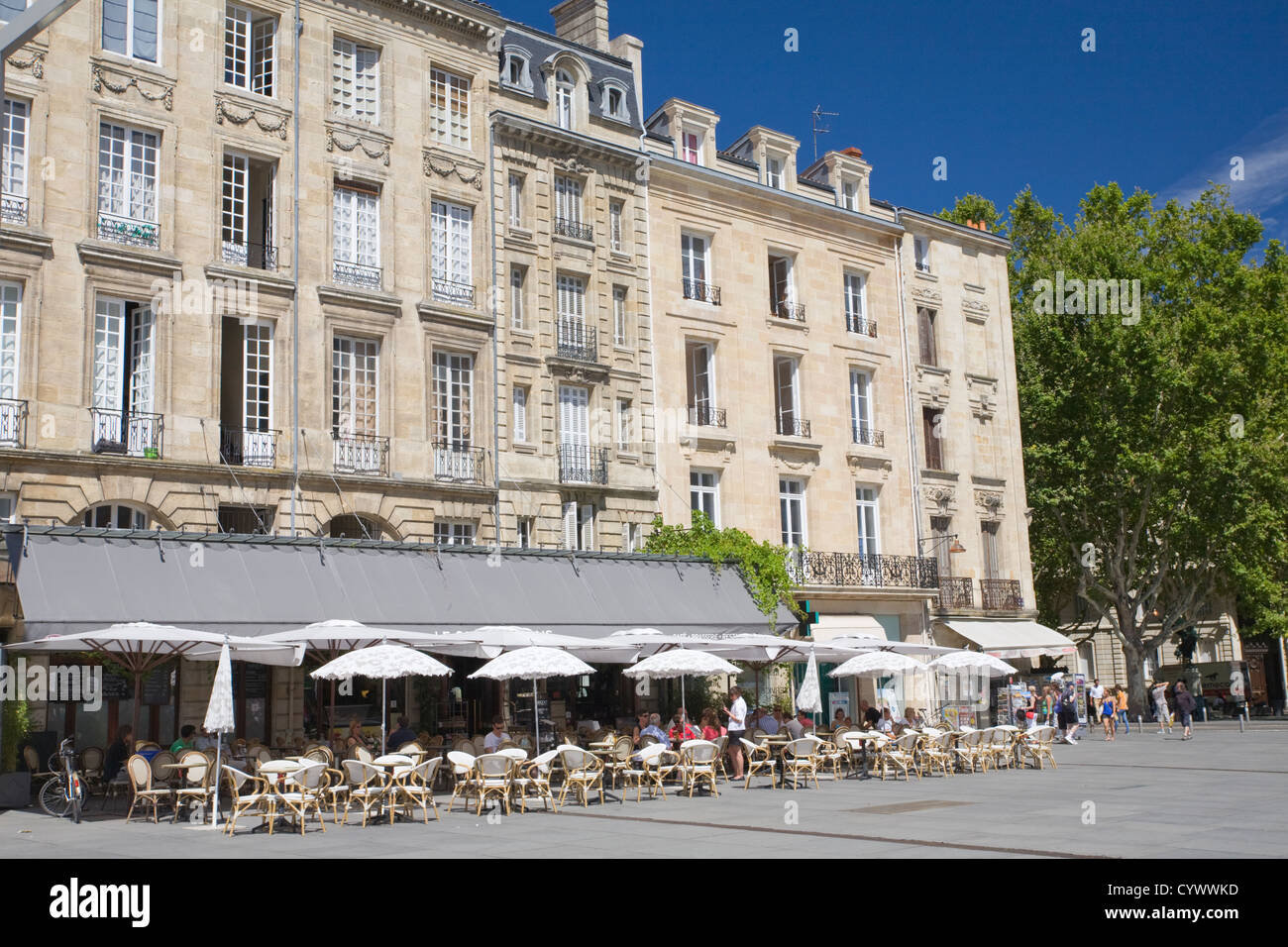 Cafes and classic French architecture in Bordeaux, France Stock Photo