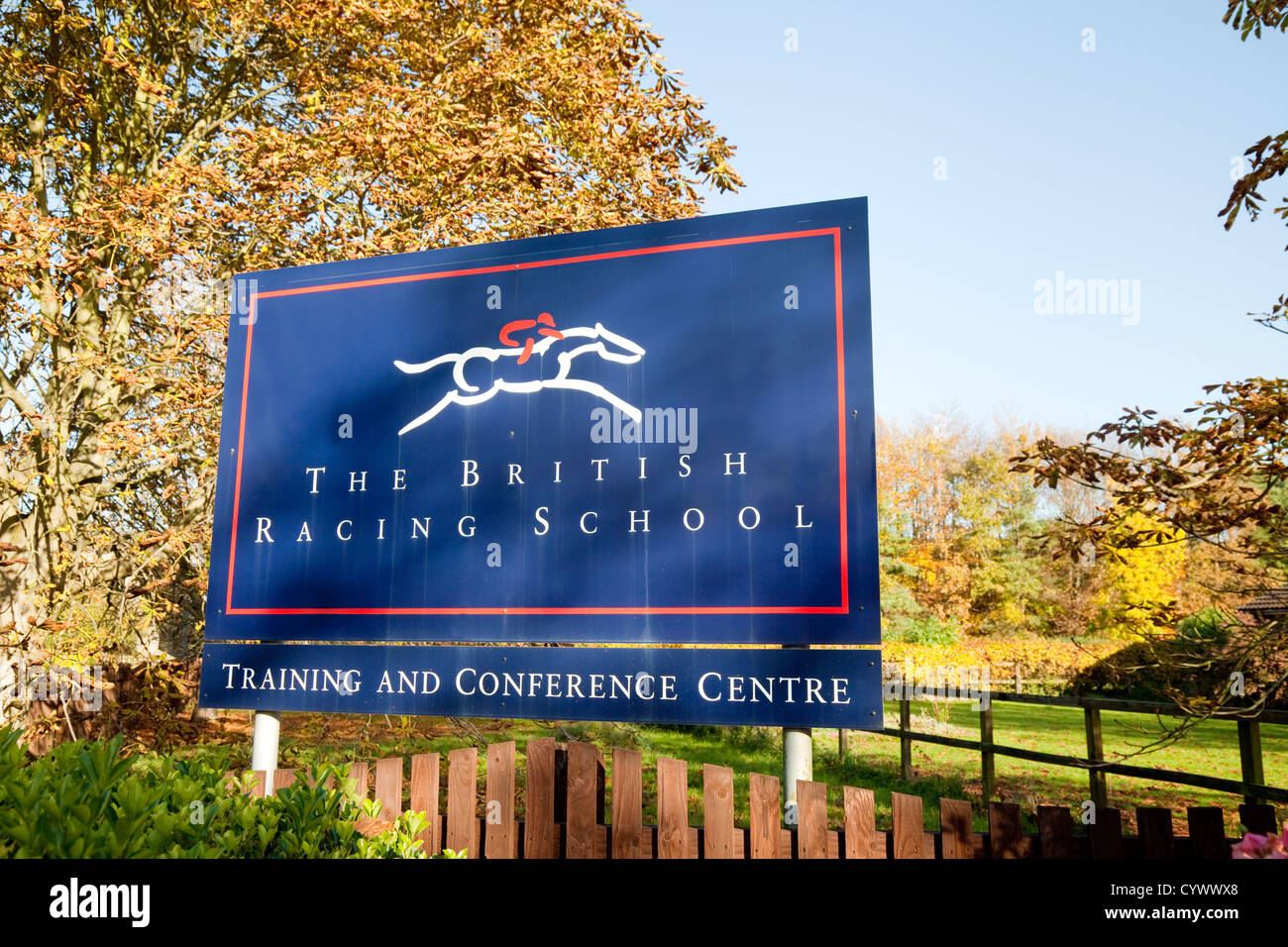The British Racing School sign, Newmarket Suffolk UK Stock Photo