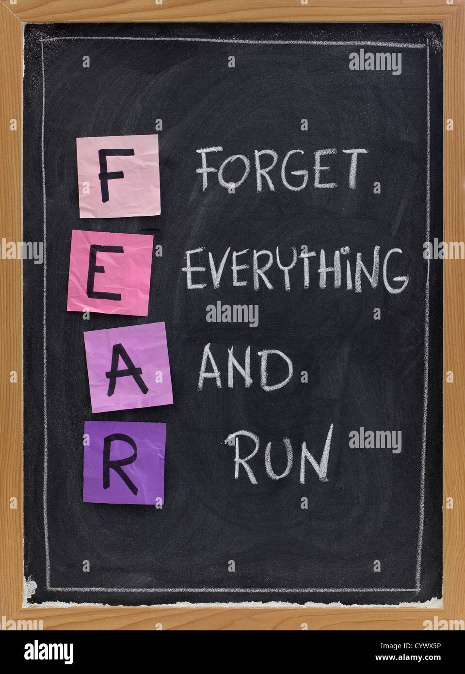 forget everything and run - FEAR acronym, shutting down or panic response concept Stock Photo