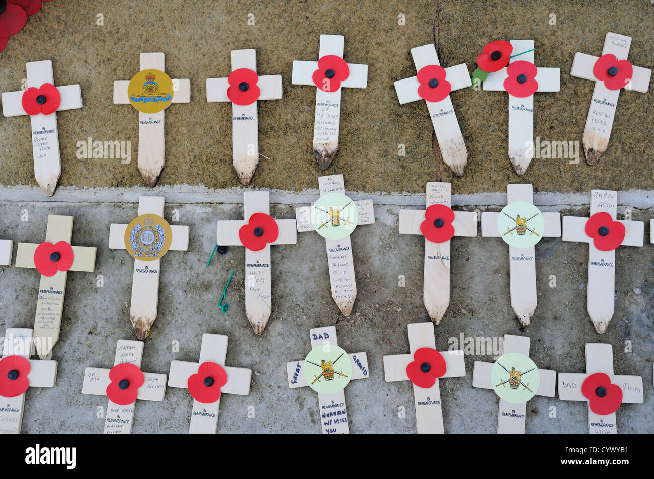Remembrance crosses and poppies, remembrance day Stock Photo