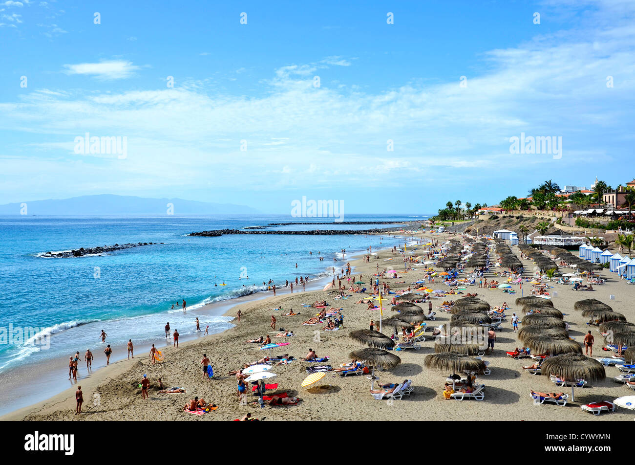 The beach in the resort of Bahia Del Duque on the Costa Adeje, Tenerife, Canary Islands Stock Photo