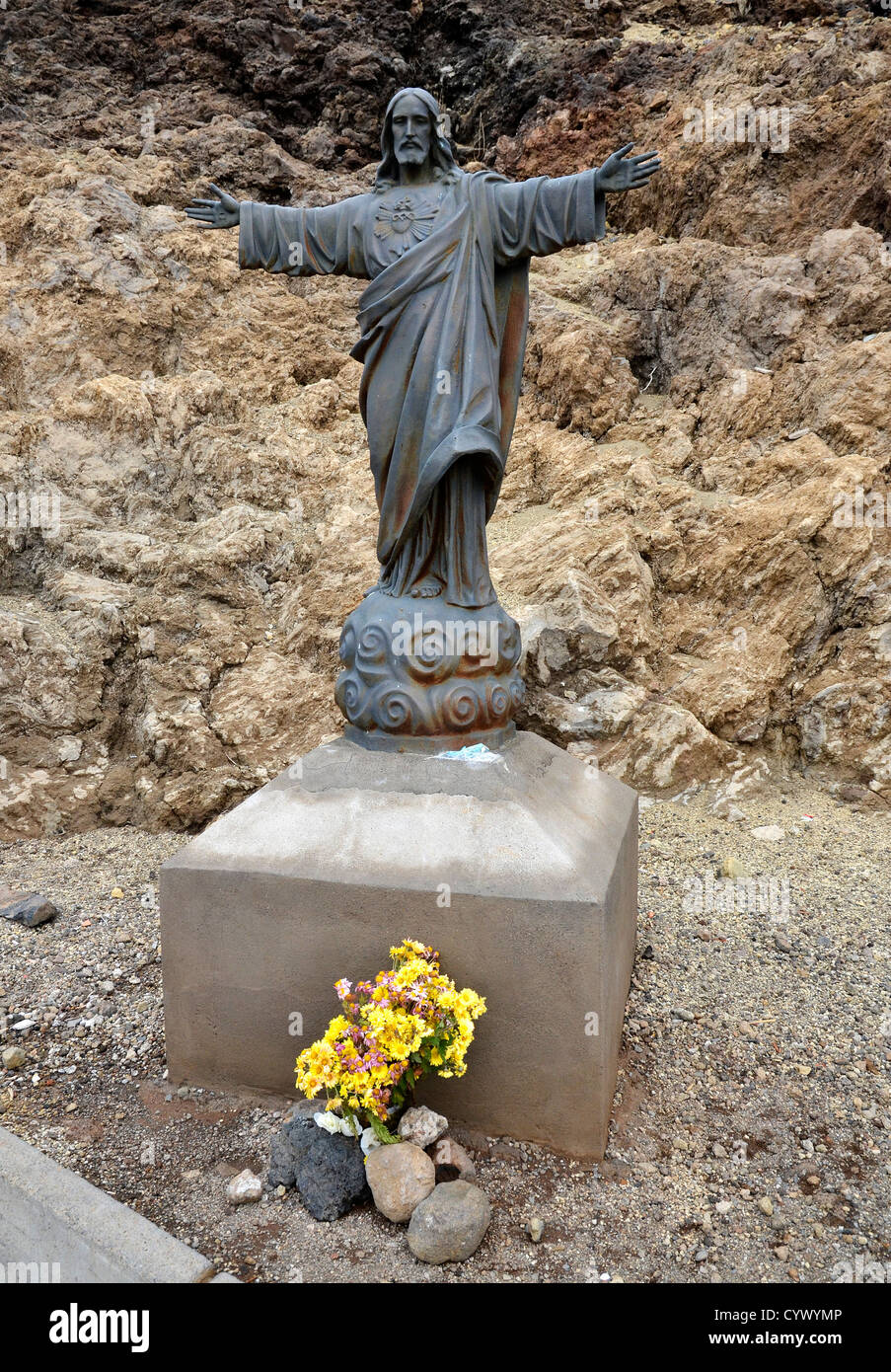A statue of Jesus Christ near the summit of Mount Teide, Tenerife, Canary Islands Stock Photo