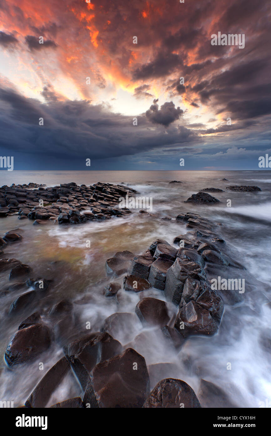 The Giants Causeway at dusk. Northern Ireland. Stock Photo