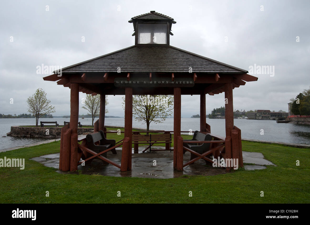 Gazebo in a park, Alexandria Bay on St. Lawrence River, New York, USA