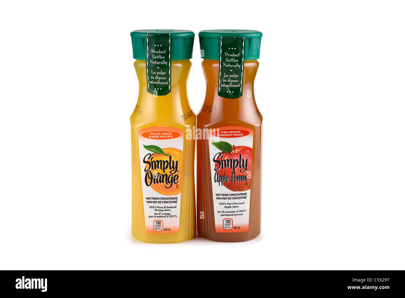 Bottles Juice, Orange Juice and Apple Juice Stock Photo