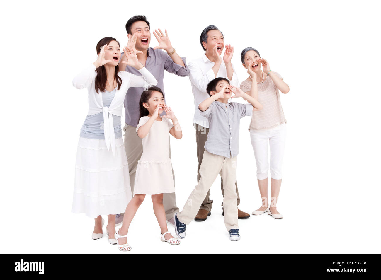 Family shouting loudly Stock Photo