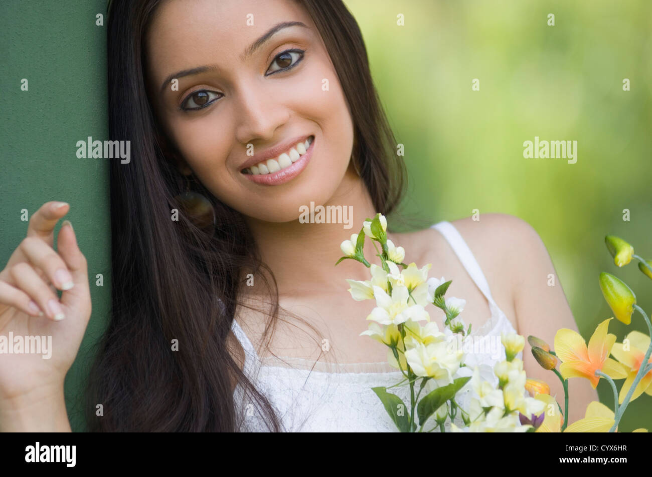 Portrait of a teenage girl with bouquet of flowers Stock Photo Alamy