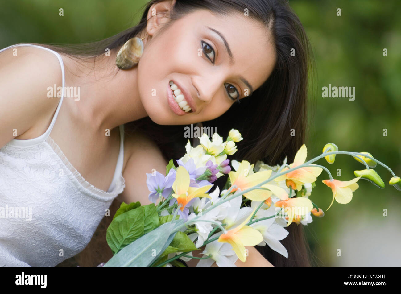 Portrait of a teenage girl with bouquet of flowers Stock Photo Alamy