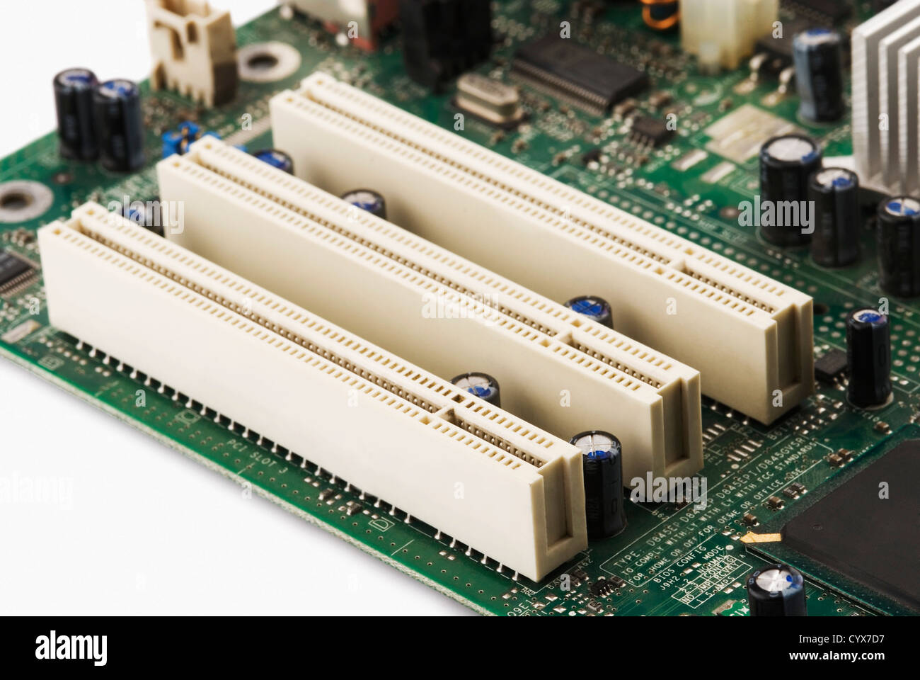 Close-up of pci slots on a mother board Stock Photo