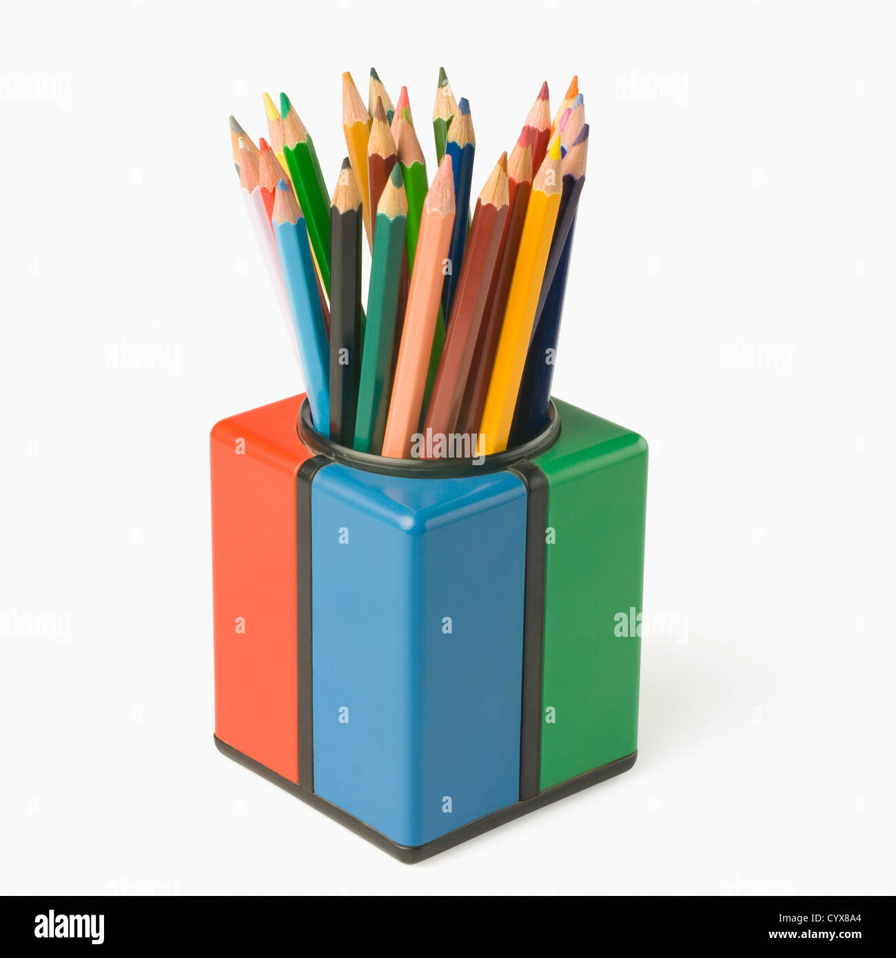 Colored pencils in a pencil stand Stock Photo Alamy