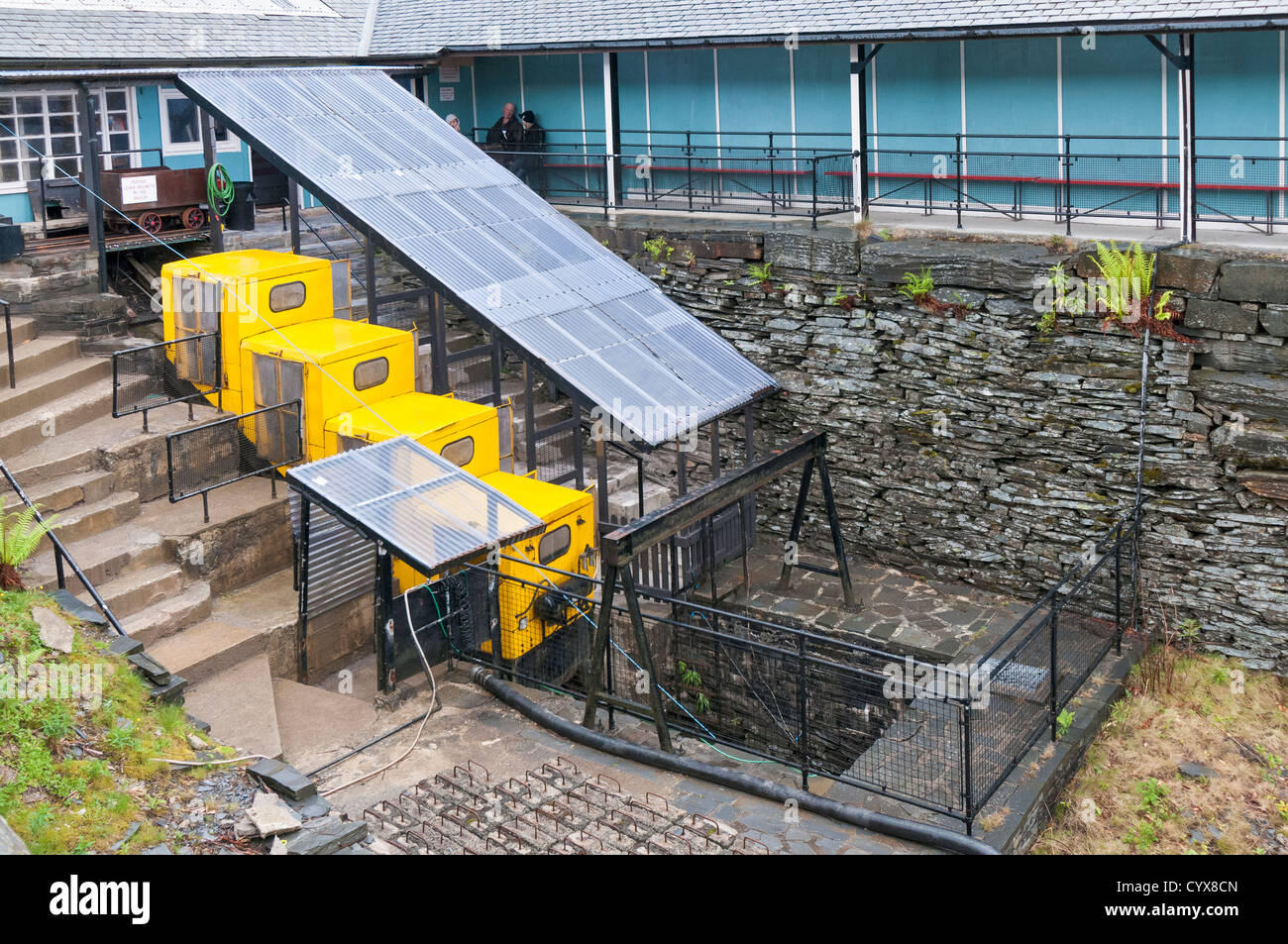 Wales, Snowdonia, Blaenau Ffestiniog, Llechwedd Slate Caverns, steepest mine cable railway in