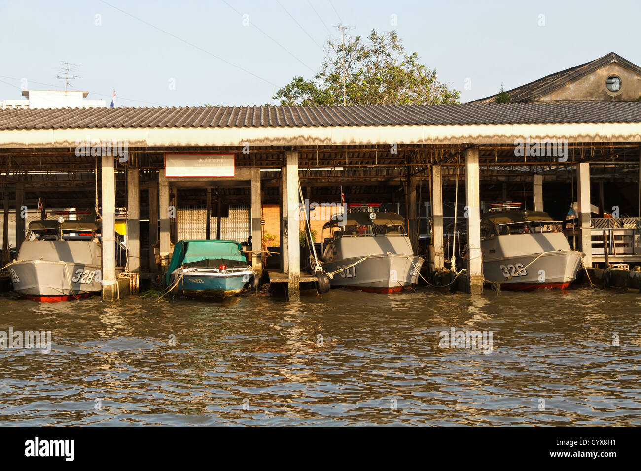 Military Boats on the River Chao Phraya in Bangkok, Thailand Stock ...