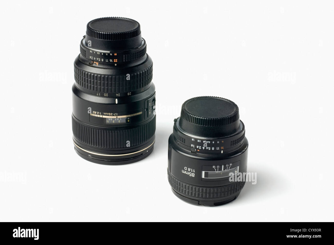 Close-up of two photographic lenses Stock Photo