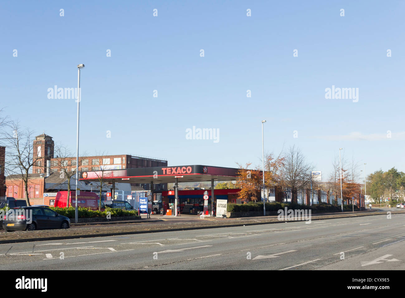 Texaco petrol station on Kay Street, Bolton. Kay Street is part of the
