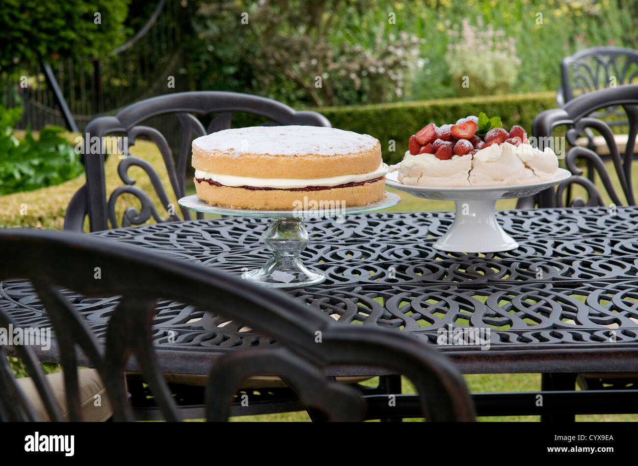 Cakes outside in summer. Stock Photo