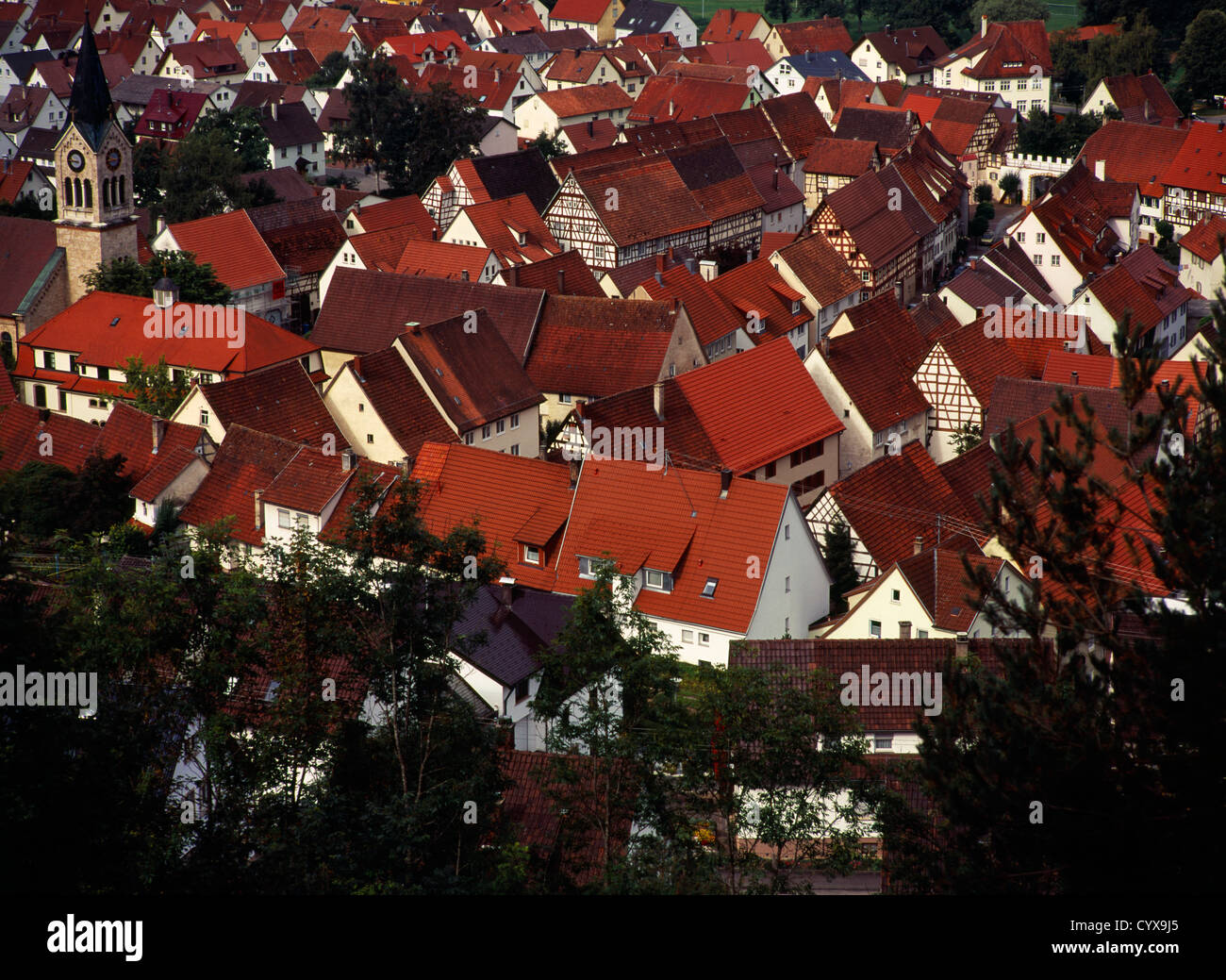 Red tile rooftops white painted houses of village near tuttlingen hi