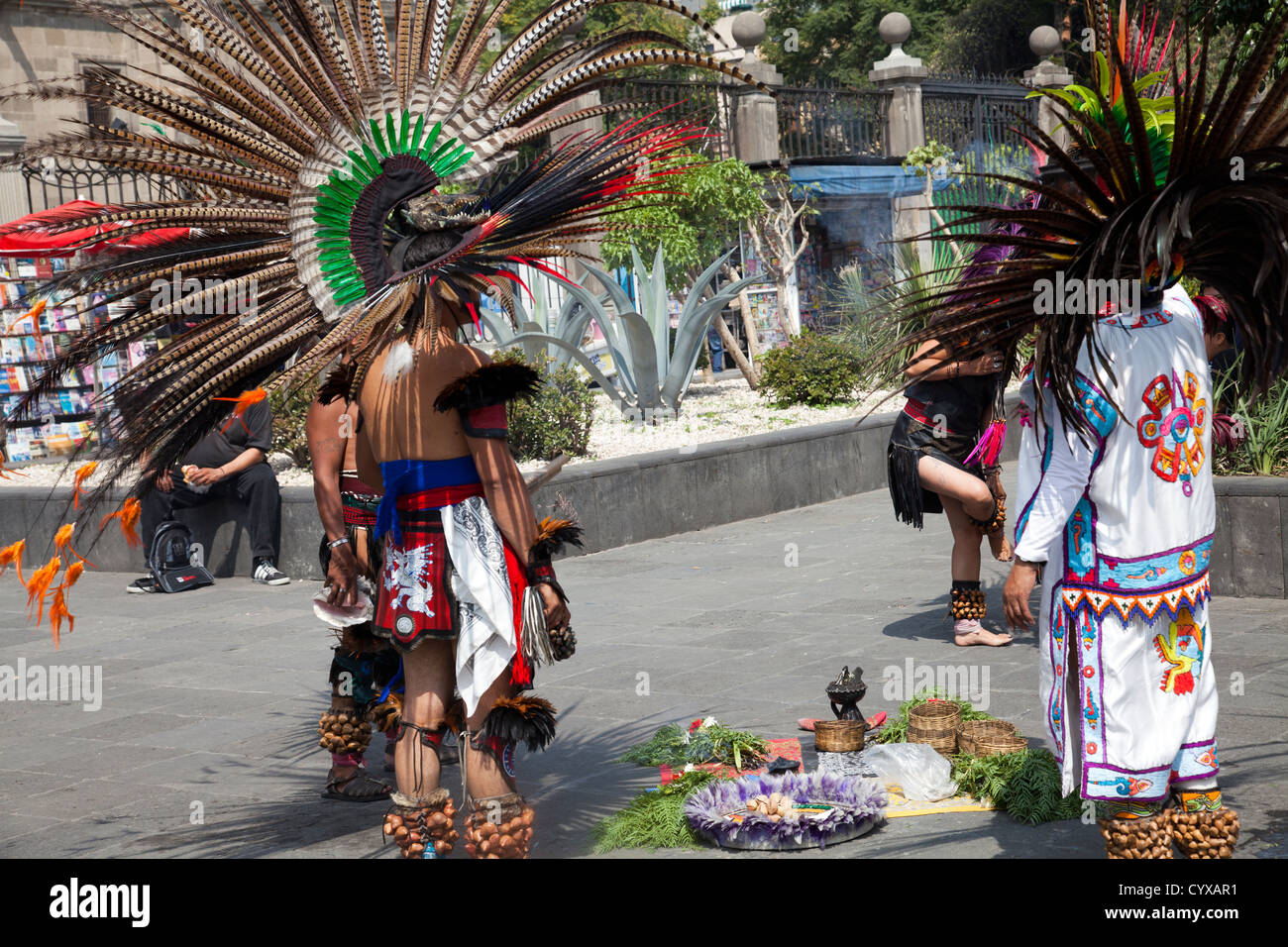 Tribal Indian Healers perform Ritual on the Zocalo in Mexico City DF Stock Photo