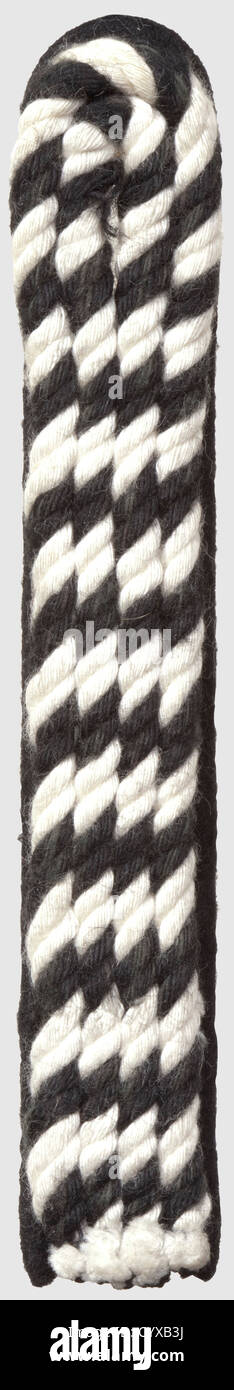 Shoulder strap for the black uniform, first pattern, for enlisted men up to Hauptscharführer, black-white twist cord on a black wool backing, sew-in type, unissued, historic, historical, 1930s, 1930s, 20th century, SS, Schutzstaffel, NS, National Socialism, Nazism, Third Reich, German Reich, branch of service, branches of service, organisation, organization, organizations, organisations, object, objects, clipping, cut out, cut-out, cut-outs, insignia, symbol, symbols, equipment, uniform, uniforms, detail, details, Additional-Rights-Clearences-Not Available Stock Photo