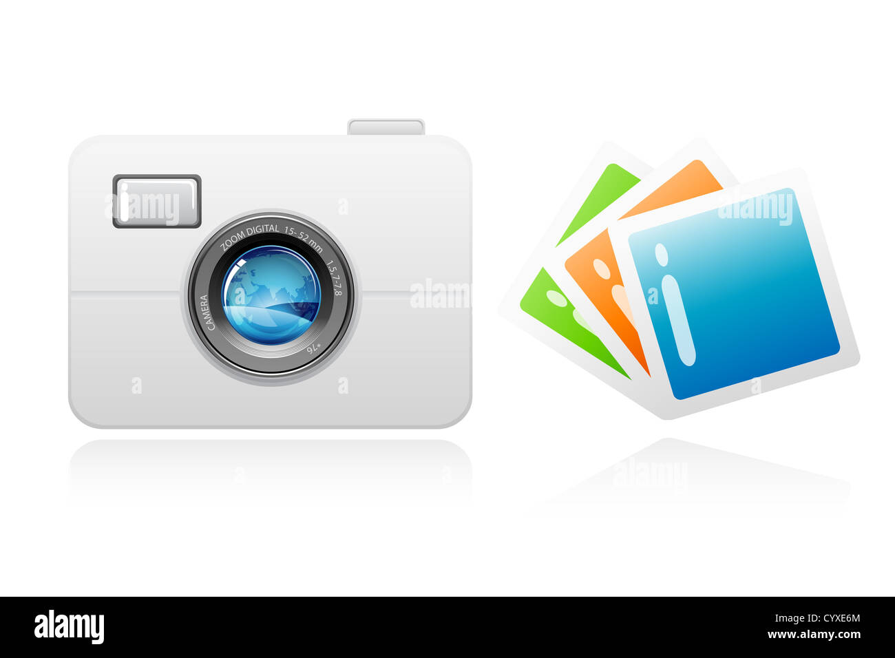 illustration of camera with photographs on white background Stock Photo ...