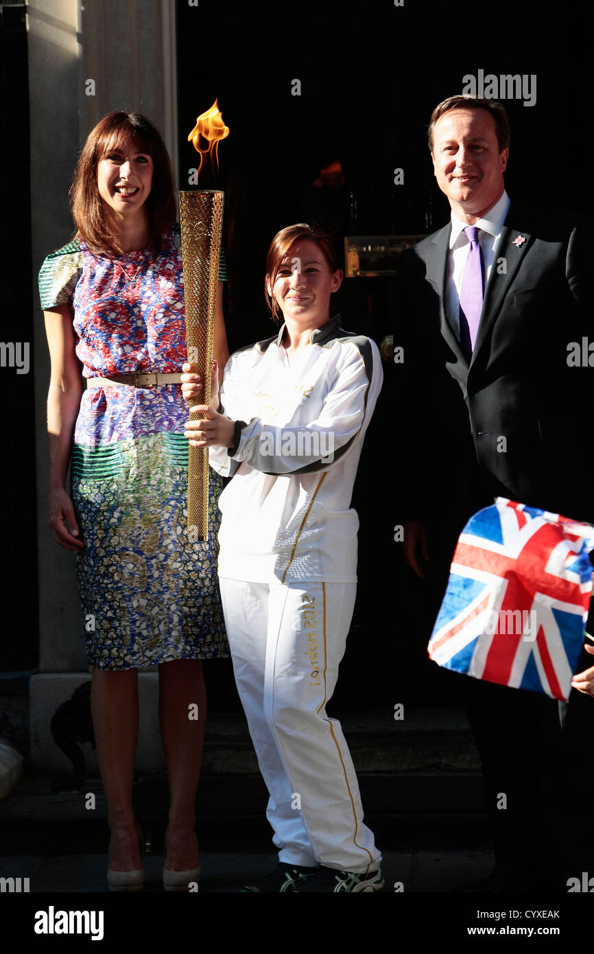 Olympic Torch relay in Downing Street Samantha and Prime Minister David