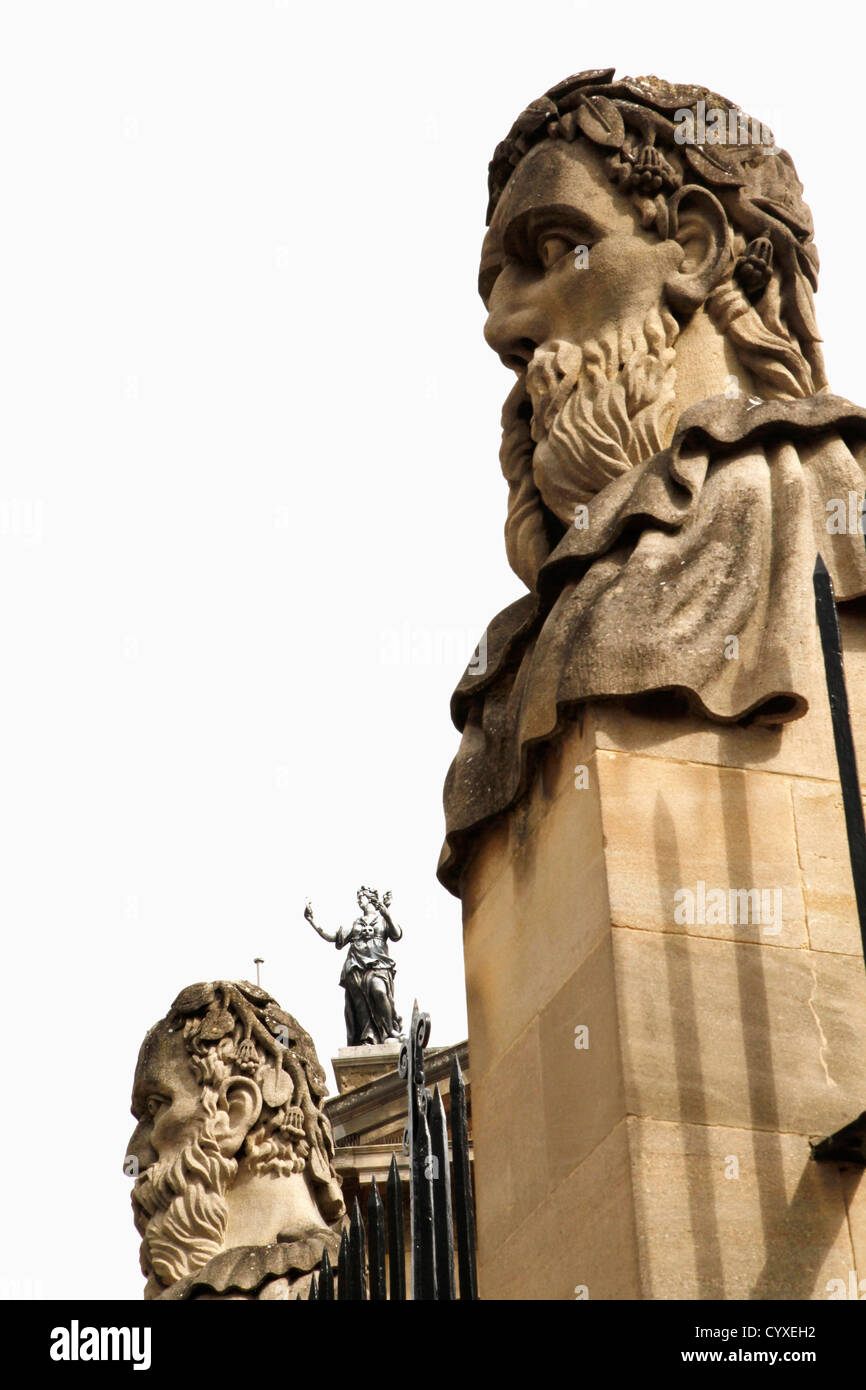 UK, England, Oxford, Statue head on fence of Bodleian Library Stock