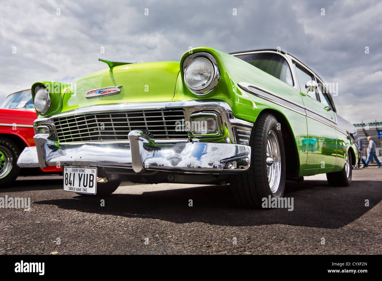 NORTHAMPTONSHIRE, UK- JULY 15: A 1956 Green Chevrolet Bel Air in a Show and Shine competition at the Dragstalgia event as Santa Stock Photo