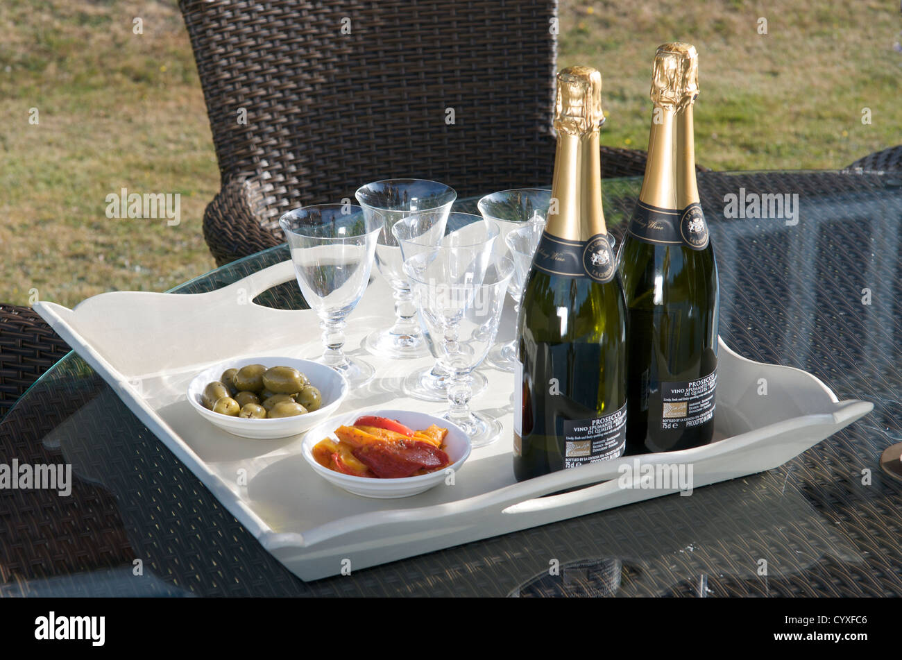 Drinks and canapes, outdoors. Stock Photo