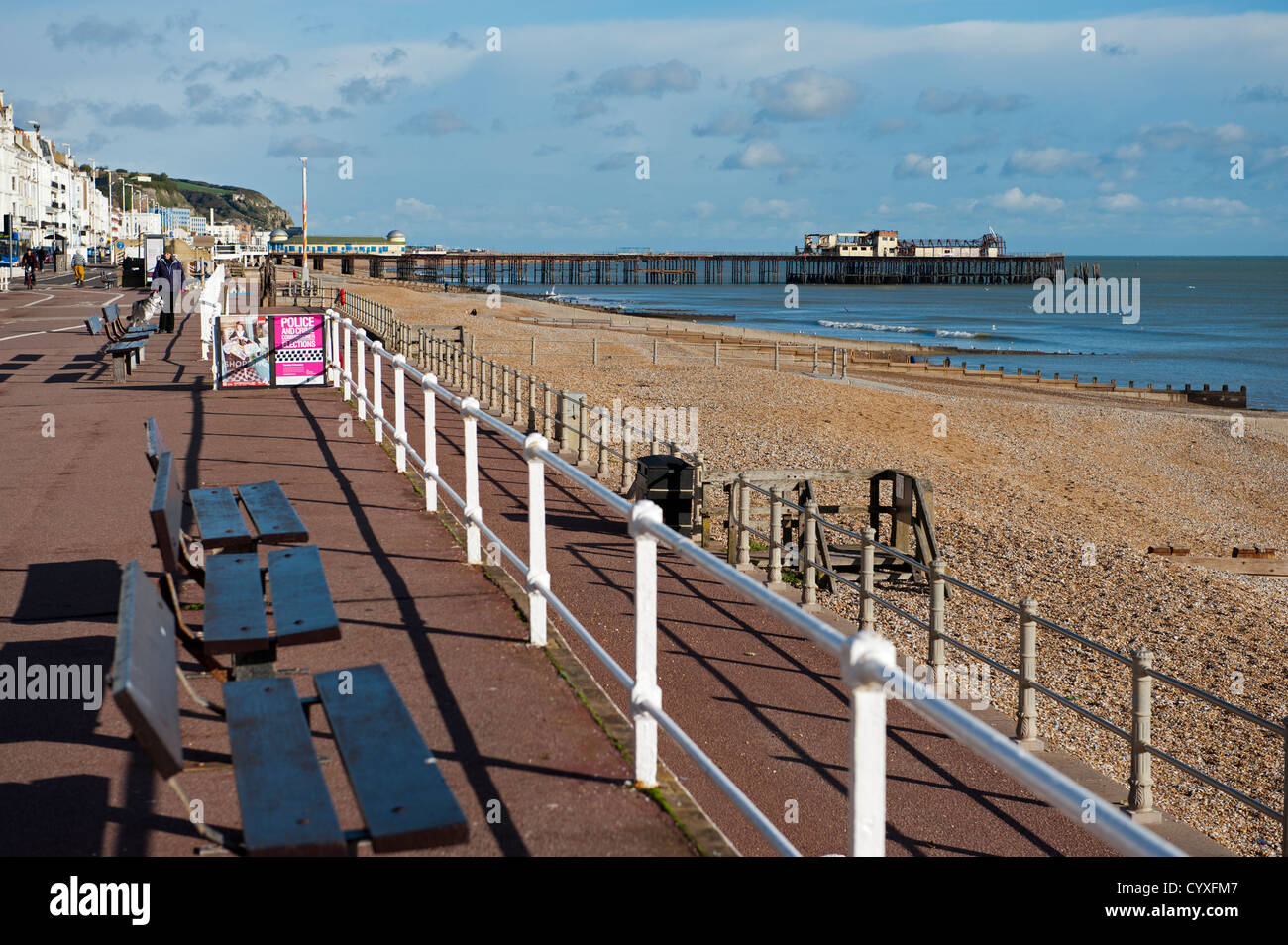 Hastings seafront with the pier in the distance Stock Photo