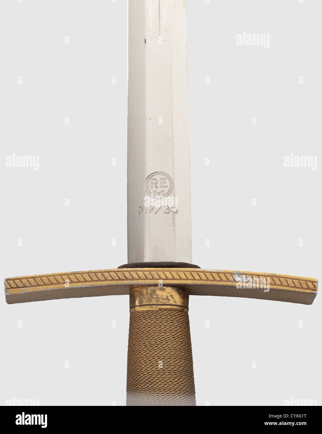 A dagger M 37 for leaders, manufacturer M 7/36, E. & F. Hörster, Solingen  Very good bright blade, the obverse with etched motto Blut und Ehre!  (Blood and Honour!), the reverse etched