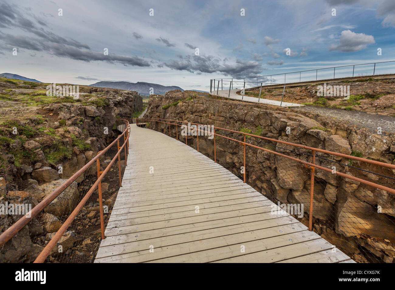 Walkway –Almannagja Fissure Thingvellir National Park, Iceland Stock Photo