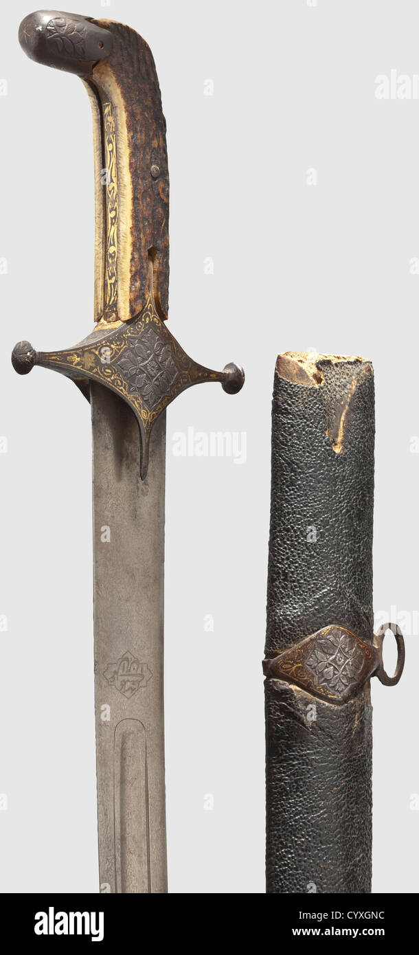 A Persian cut shamshir with gold inlay,circa 1800 A fine wootz-Damascus ...