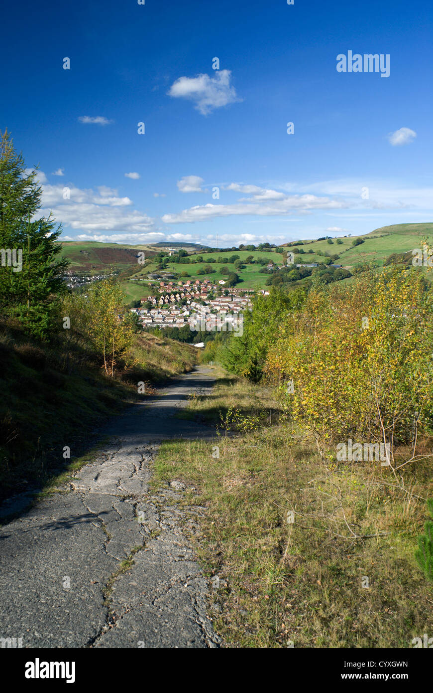 porth in the rhondda valley from mynydd y glyn near pontypridd south wales Stock Photo