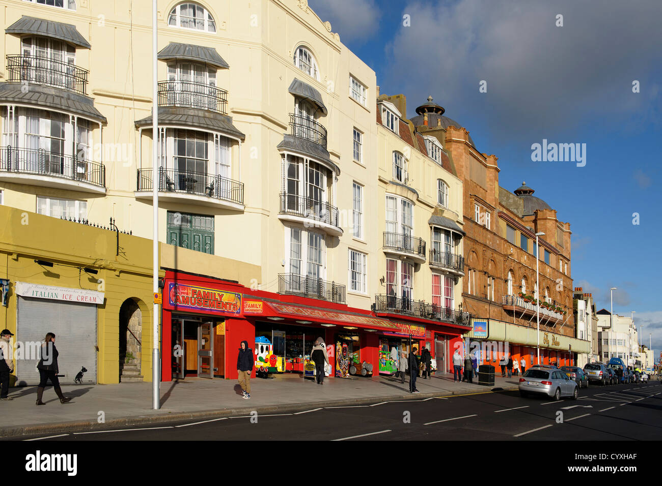 Hastings seafront buildings, UK Stock Photo