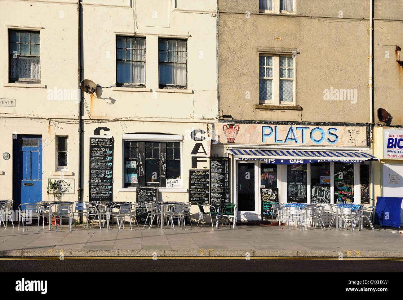 Small seafront restaurant in Hastings, UK Stock Photo