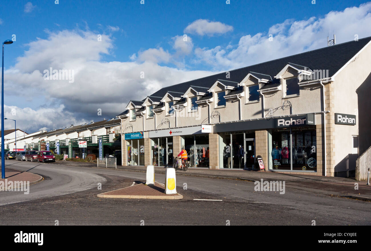 Comercial shopping units in the main street of Aviemore Speyside