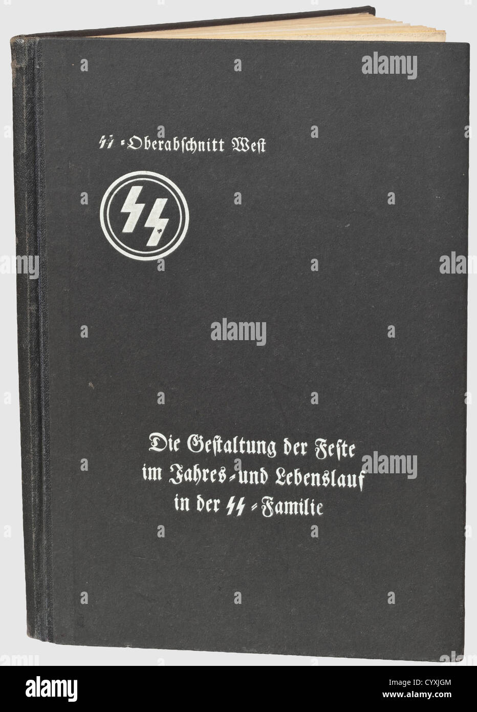 An annual celebrations book of the SS-family,Völkischer Verlag,F. Weitzel Volume on the arrangement of holidays during the course of a year and a lifetime in the SS family,issued by SS-Oberabschnitt West by Gruppenführer Weitzel,79 pages with illustrations. Textbook on the chronology of holidays like Christmas,Summer Solstice,birthdays etc. as well as marriage,entry into the HJ and SS,song lyrics,descriptions of the yule and SS corners,family books,runes. Very rare,historic,historical,1930s,1930s,20th century,Waffen-SS,armed division of the SS,Additional-Rights-Clearences-Not Available Stock Photo
