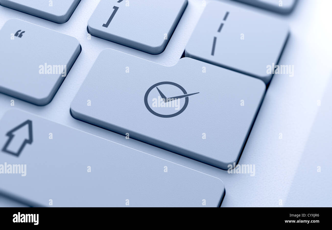 Clock sign button on keyboard with soft focus Stock Photo - Alamy