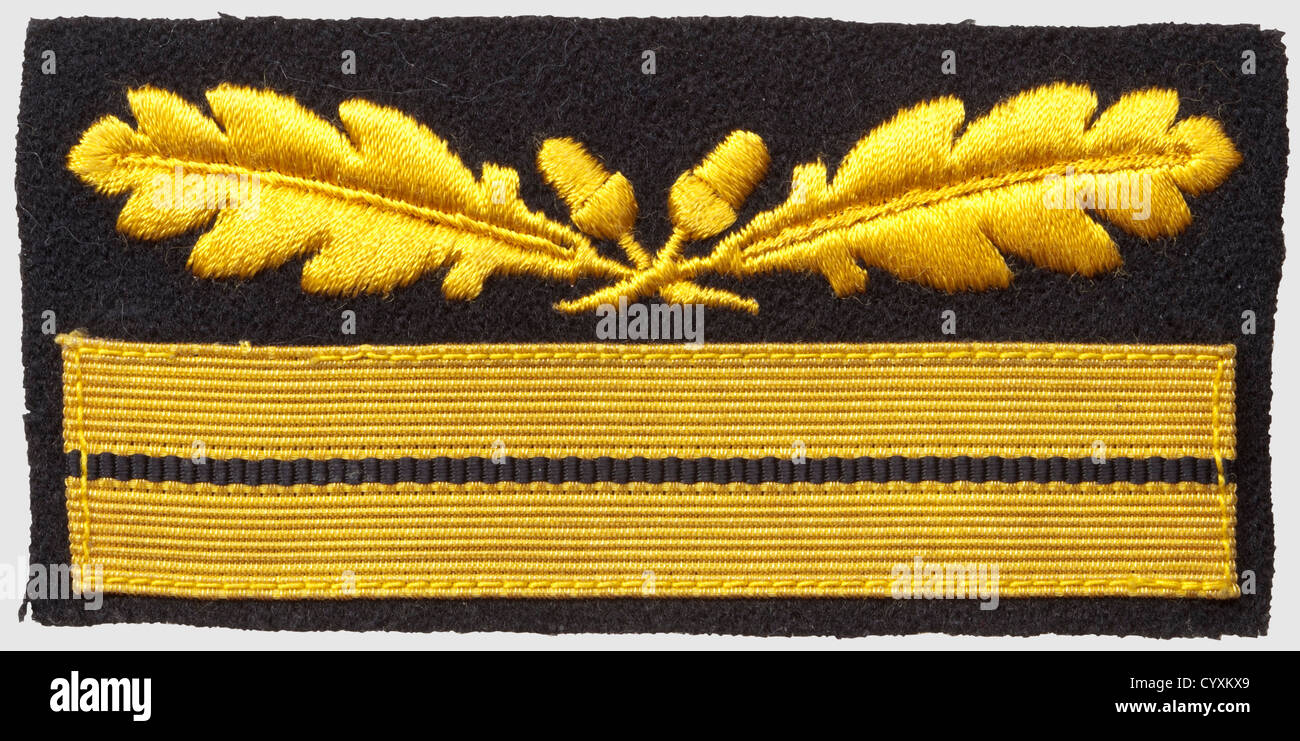 SS-Gruppenführer rank-badge for the camouflage-uniform, RZM-version, in yellow on black cloth, historic, historical, 1930s, 1930s, 20th century, secret service, security service, secret services, security services, police, armed service, armed services, NS, National Socialism, Nazism, Third Reich, German Reich, Germany, utensil, piece of equipment, utensils, object, objects, stills, clipping, clippings, cut out, cut-out, cut-outs, fascism, fascistic, National Socialist, Nazi, Nazi period, uniform, uniforms, detail, details, Additional-Rights-Clearences-Not Available Stock Photo