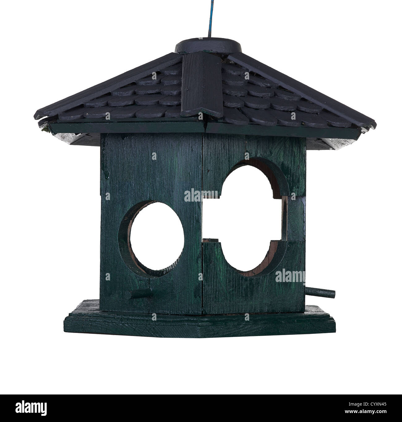 Wooden birdhouse isolated over white. Stock Photo