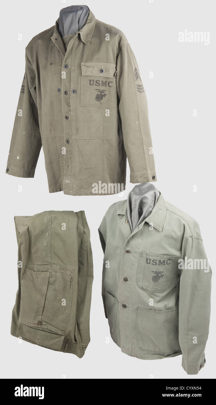 A USMC Uniform Group WW2, Two green dungaree jackets (one 1941 Stock Photo 51603808 Alamy