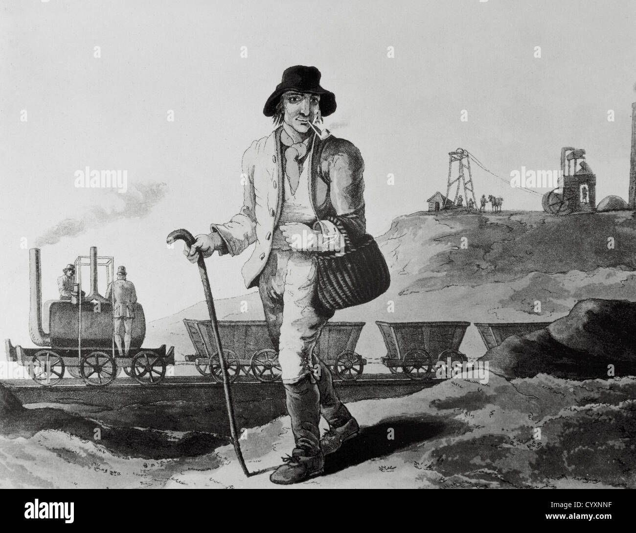 Industrial Revolution. Nineteenth century. English miner and transport of coal mined. Stock Photo
