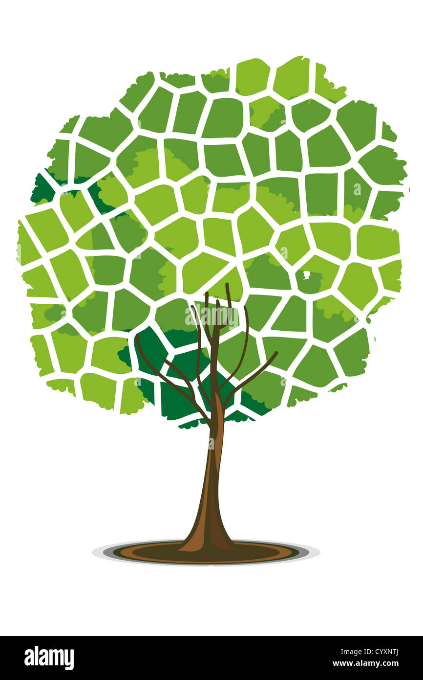 illustration of tree in mosaic pattern on isolated background Stock Photo