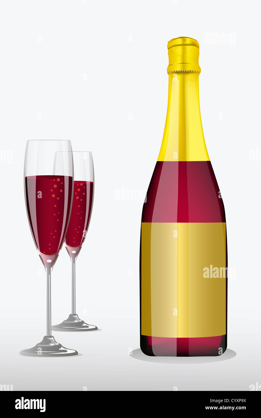 illustration of wine glass with bottle Stock Photo - Alamy