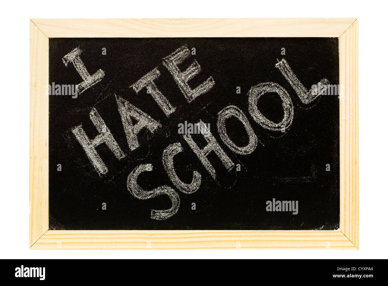 It is a blackboard written 'I hate school' slogan. Stock Photo