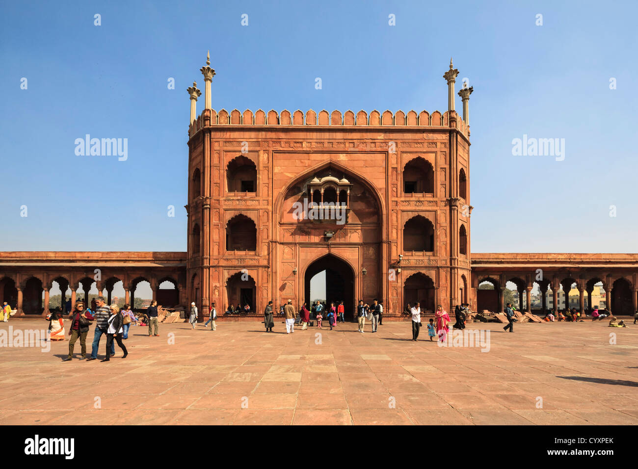 India, Old Delhi, People at Jama Masjid Mosque Stock Photo